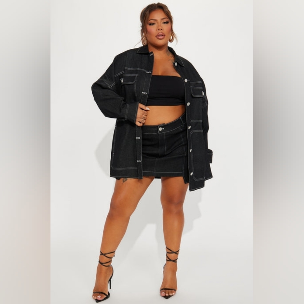 Super Babe Denim Skirt Set - Black Wash